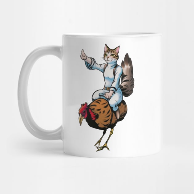 Whimsical Cat Riding Chicken by Rishirt